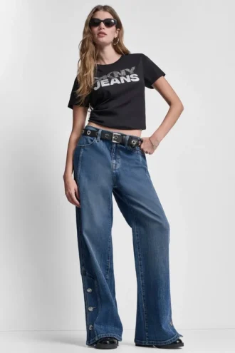 T-shirt DKNY Jeans z warstwowym logo z Cyrkoniami