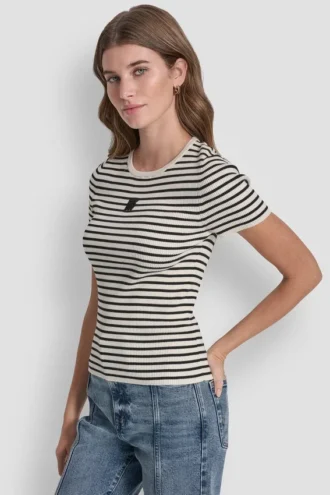 T-shirt w paski z okrągłym dekoltem