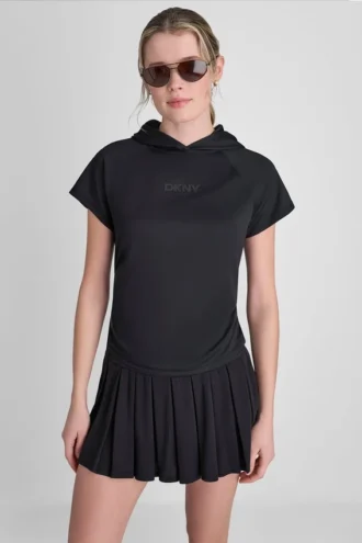 T-shirt z kapturem z siateczki i logo