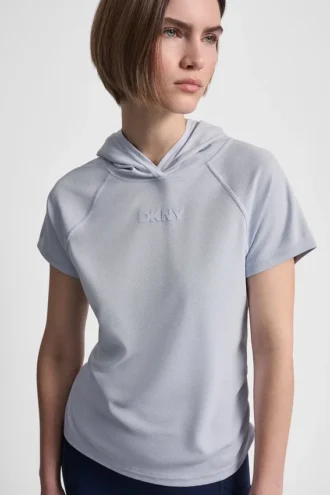 T-shirt z kapturem z siateczki i logo