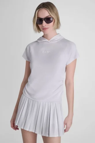 T-shirt z kapturem z siateczki i logo