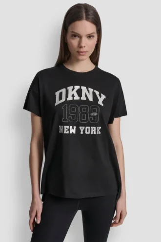 T-shirt z logo DKNY 1989 i ćwiekami