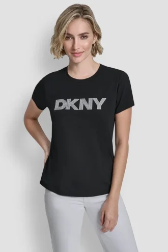 T-shirt z metalicznym haftowanym logo