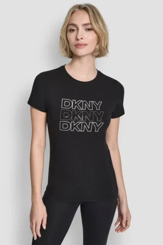 T-shirt z potrójnym logo z cyrkonią