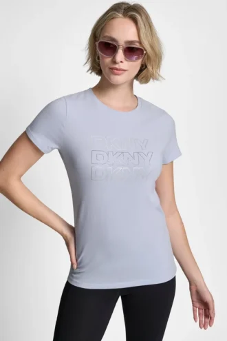 T-shirt z potrójnym logo z cyrkonią