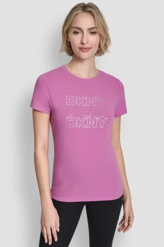 T-shirt z potrójnym logo z cyrkonią