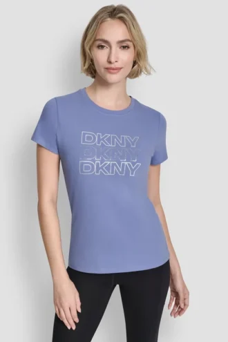 T-shirt z potrójnym logo z cyrkonią