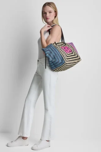 Torba shopper z logo Paloma z szydełkowanej słomy