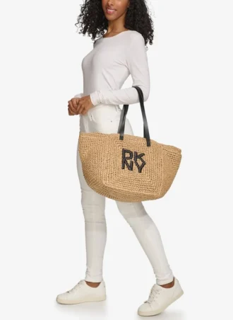Torba shopper z logo Paloma z szydełkowanej słomy